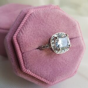 Swarovski Elements 925 Sterling Silver Halo Solitaire Ring NEW